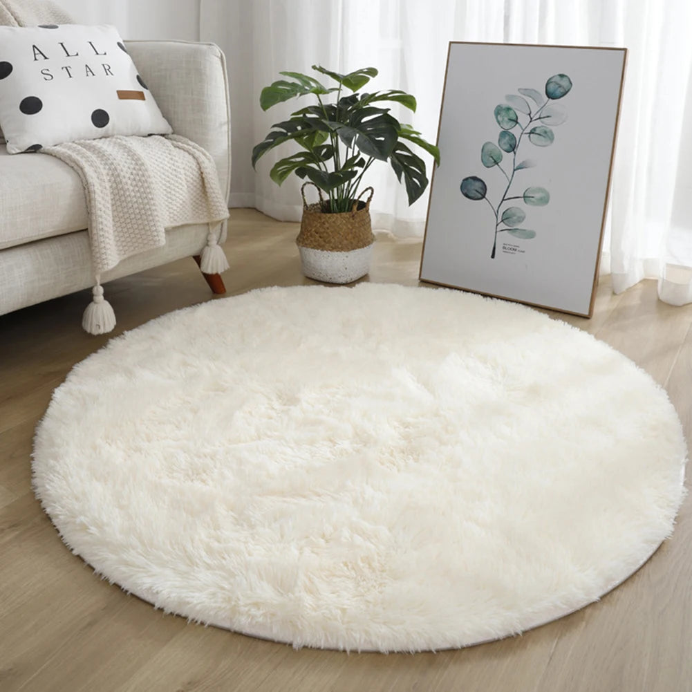 Round Pink Faux Fur Shaggy Area Rug – Ultra-Soft Plush Floor Mat
