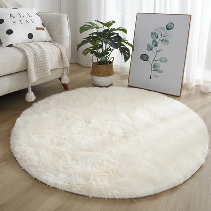 Round Pink Faux Fur Shaggy Area Rug – Ultra-Soft Plush Floor Mat