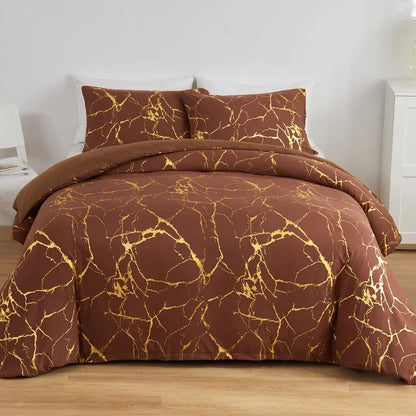White & Gold Marble Duvet Cover Set – Modern Luxury Bedding Ensemble