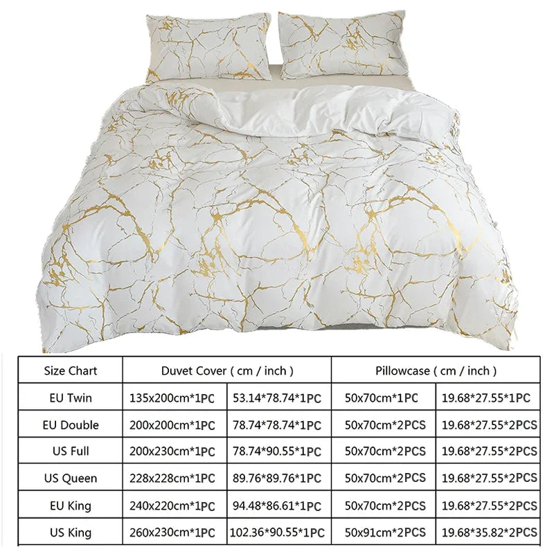 White & Gold Marble Duvet Cover Set – Modern Luxury Bedding Ensemble