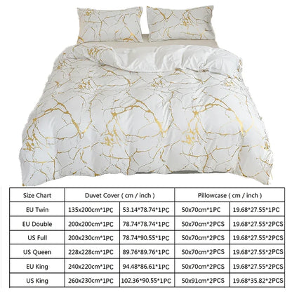 White & Gold Marble Duvet Cover Set – Modern Luxury Bedding Ensemble
