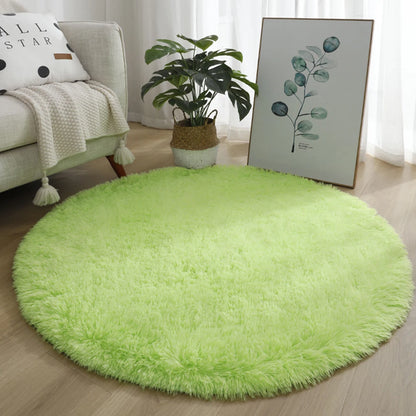 Round Pink Faux Fur Shaggy Area Rug – Ultra-Soft Plush Floor Mat