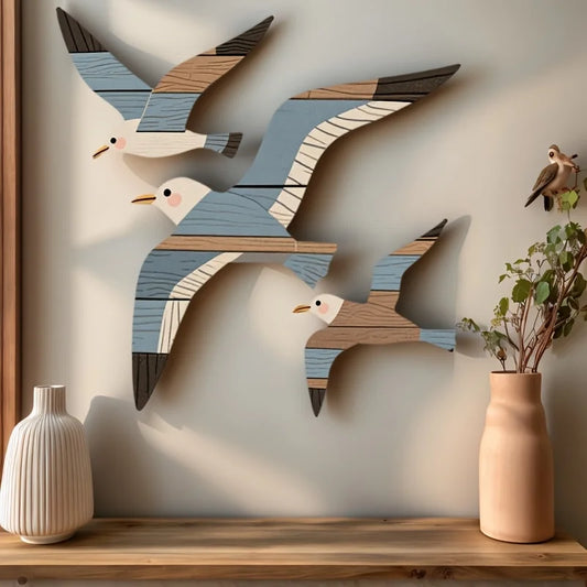 Wooden Seagull Wall Decor Nautical Coastal Beach Art Set