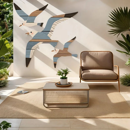 Wooden Seagull Wall Decor Nautical Coastal Beach Art Set