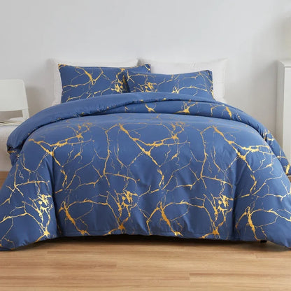 White & Gold Marble Duvet Cover Set – Modern Luxury Bedding Ensemble