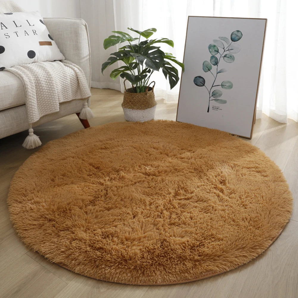 Round Pink Faux Fur Shaggy Area Rug – Ultra-Soft Plush Floor Mat