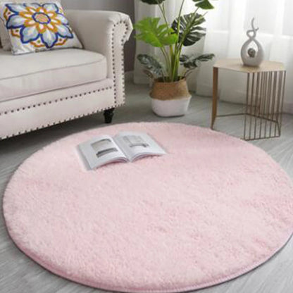 Round Pink Faux Fur Shaggy Area Rug – Ultra-Soft Plush Floor Mat