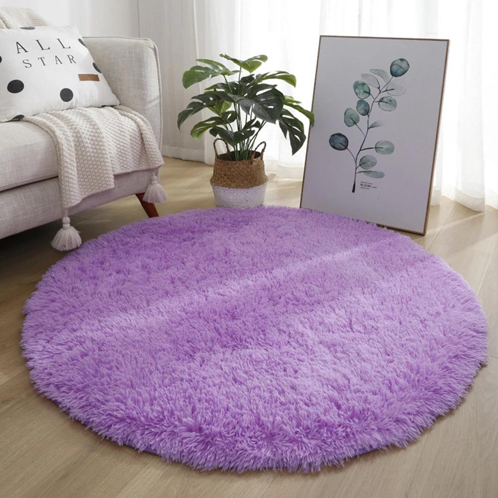 Round Pink Faux Fur Shaggy Area Rug – Ultra-Soft Plush Floor Mat