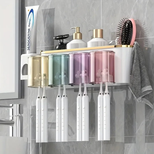 Toothbrush Holder With Toothpaste Squeezer