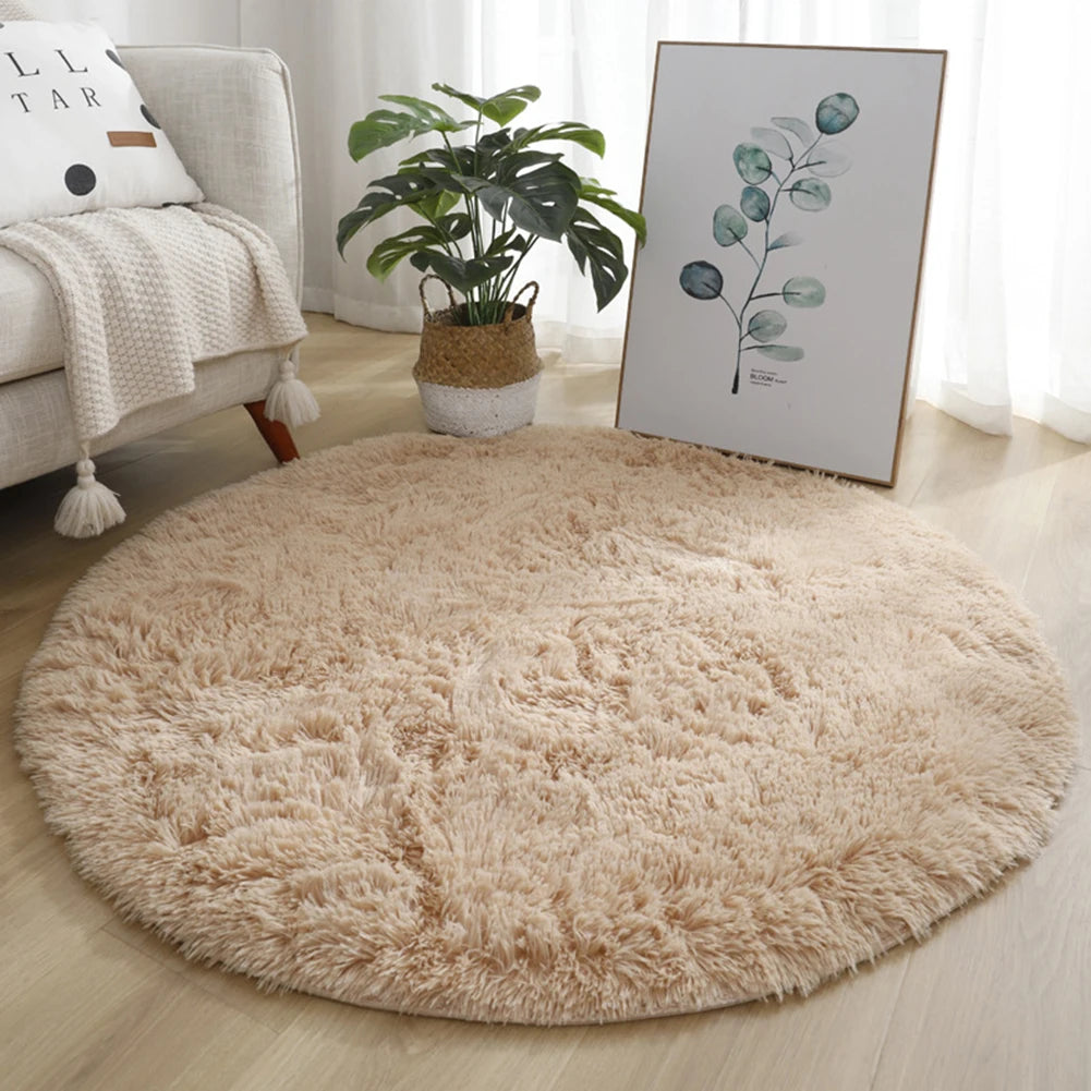 Round Pink Faux Fur Shaggy Area Rug – Ultra-Soft Plush Floor Mat