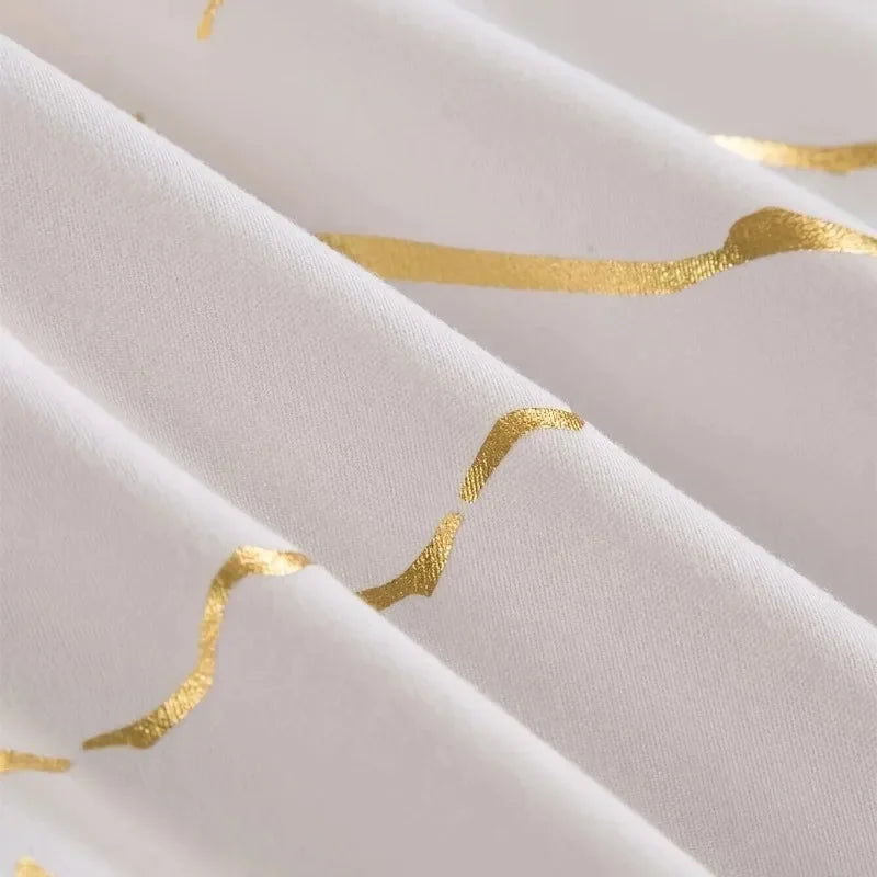 White & Gold Marble Duvet Cover Set – Modern Luxury Bedding Ensemble