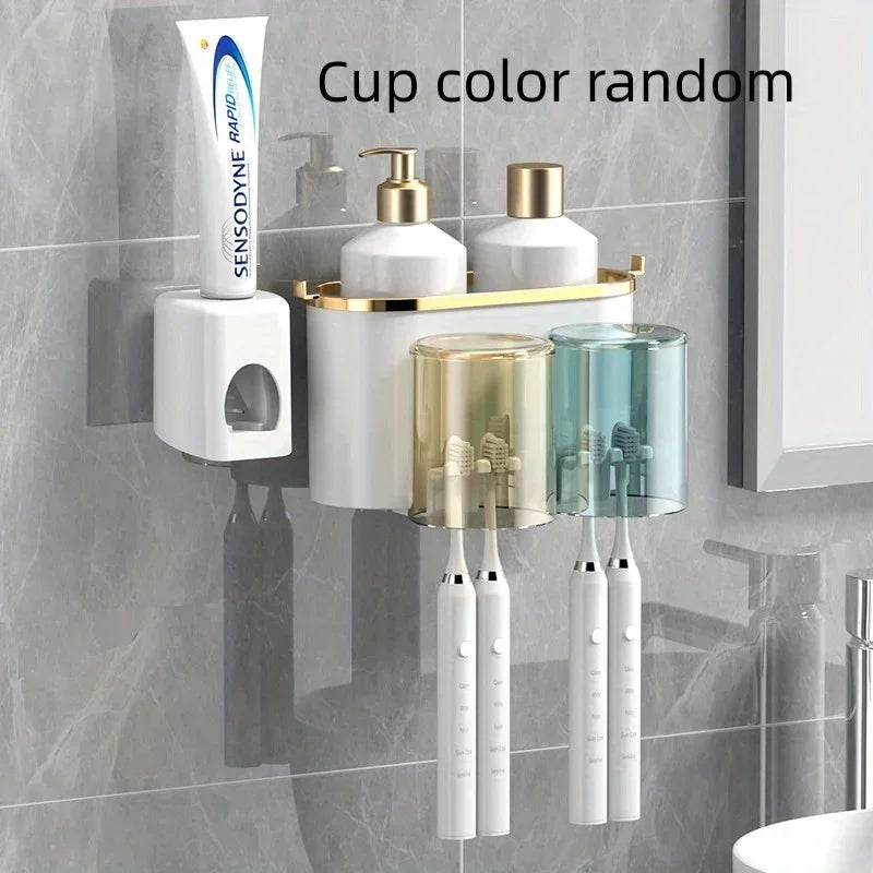 Toothbrush Holder With Toothpaste Squeezer
