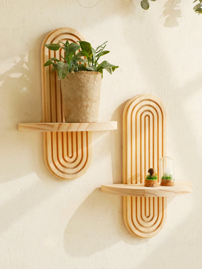 Boho Geometric Wooden Wall Shelf