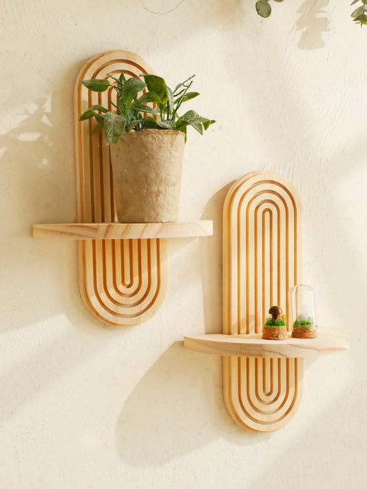Boho Geometric Wooden Wall Shelf