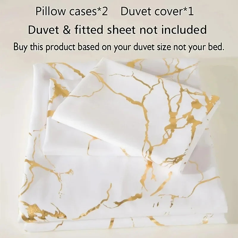 White & Gold Marble Duvet Cover Set – Modern Luxury Bedding Ensemble