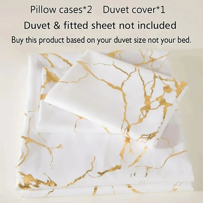 White & Gold Marble Duvet Cover Set – Modern Luxury Bedding Ensemble