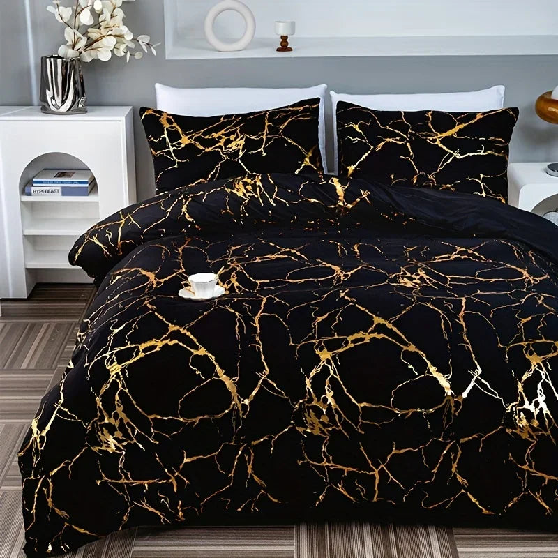 White & Gold Marble Duvet Cover Set – Modern Luxury Bedding Ensemble
