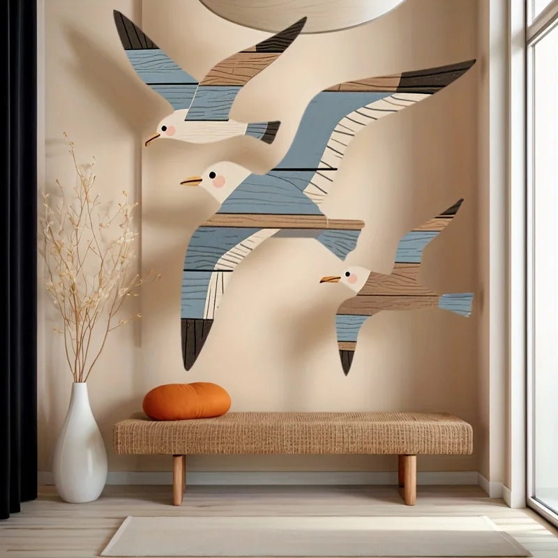 Wooden Seagull Wall Decor Nautical Coastal Beach Art Set