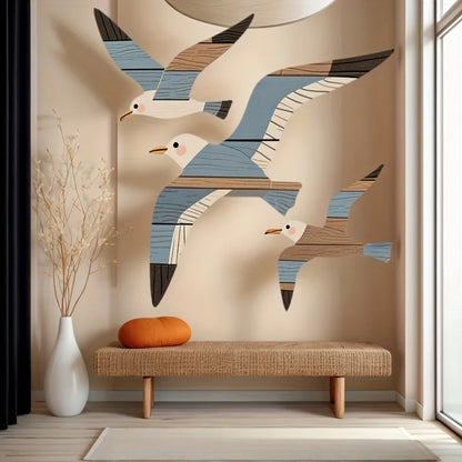 Wooden Seagull Wall Decor Nautical Coastal Beach Art Set