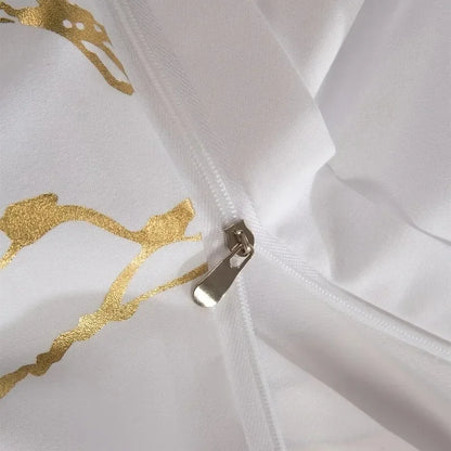 White & Gold Marble Duvet Cover Set – Modern Luxury Bedding Ensemble