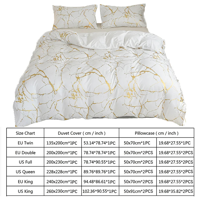 White & Gold Marble Duvet Cover Set – Modern Luxury Bedding Ensemble