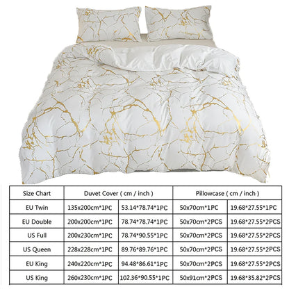 White & Gold Marble Duvet Cover Set – Modern Luxury Bedding Ensemble