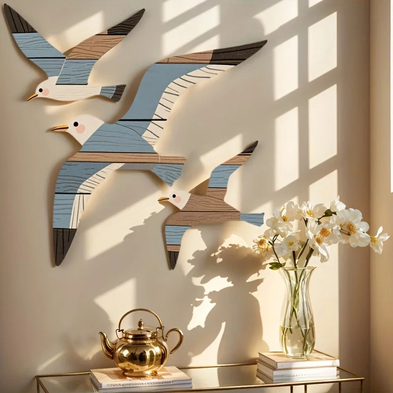 Wooden Seagull Wall Decor Nautical Coastal Beach Art Set