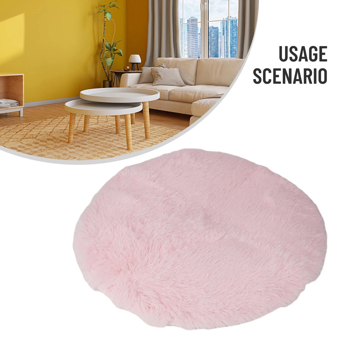 Round Pink Faux Fur Shaggy Area Rug – Ultra-Soft Plush Floor Mat